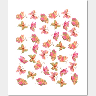 Butterfly Pattern - Light Red Coloured Posters and Art